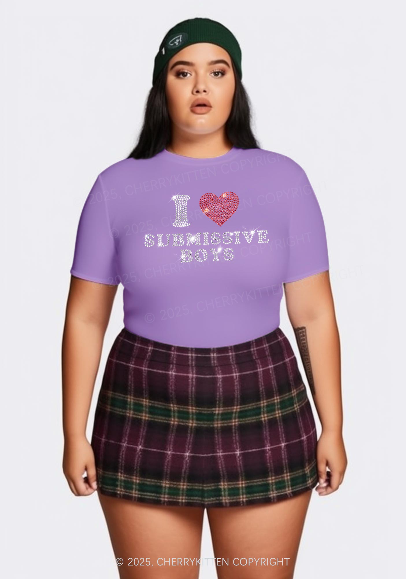 Curvy Rhinestone I Love S Boys Y2K Baby Tee Cherrykitten