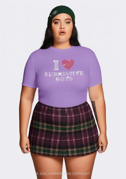 Curvy Rhinestone I Love S Boys Y2K Baby Tee Cherrykitten