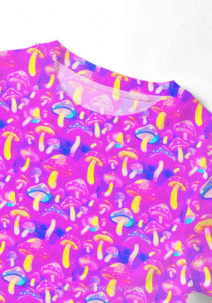 Trippy Mushrooms Y2K Mesh Crop Top Cherrykitten