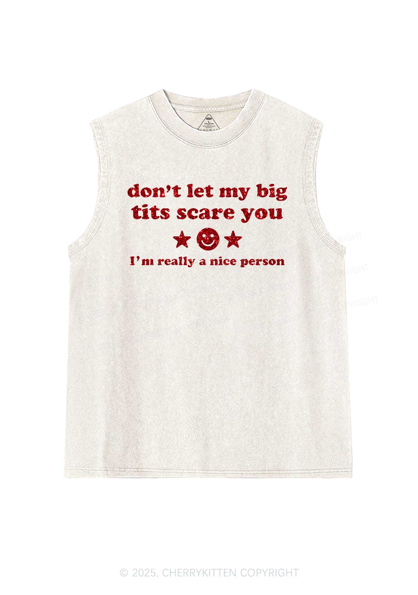 Glitter Dont Let My Big Txts Scare You Y2K Washed Muscle Tank Cherrykitten