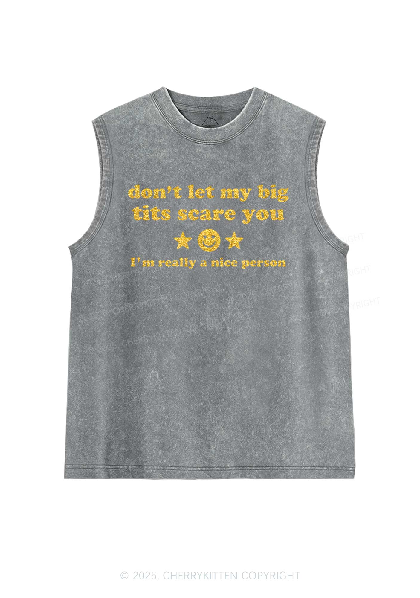 Glitter Dont Let My Big Txts Scare You Y2K Washed Muscle Tank Cherrykitten
