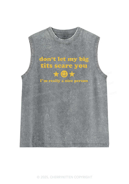 Glitter Dont Let My Big Txts Scare You Y2K Washed Muscle Tank Cherrykitten