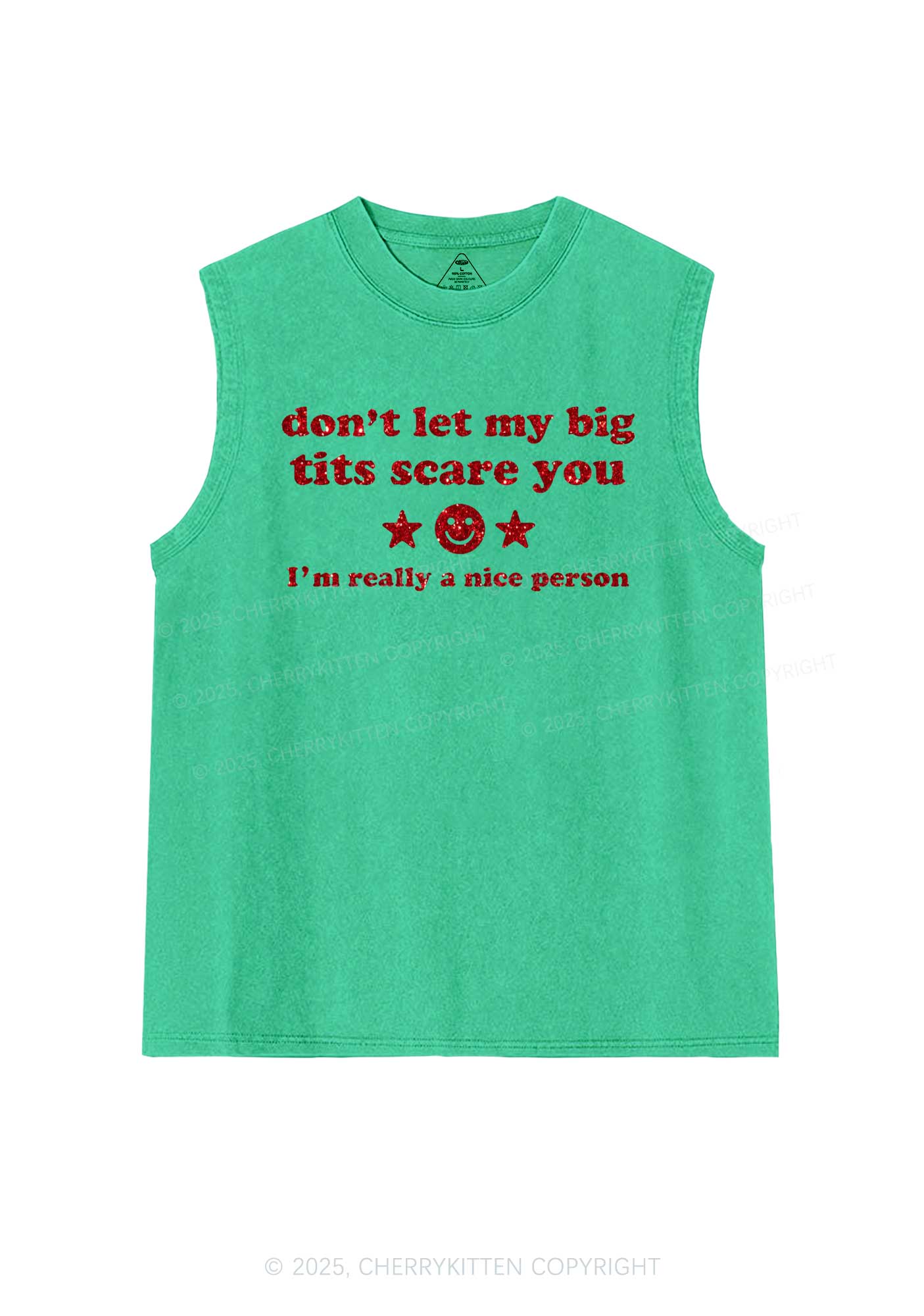 Glitter Dont Let My Big Txts Scare You Y2K Washed Muscle Tank Cherrykitten