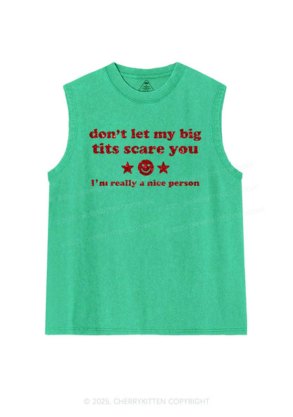 Glitter Dont Let My Big Txts Scare You Y2K Washed Muscle Tank Cherrykitten