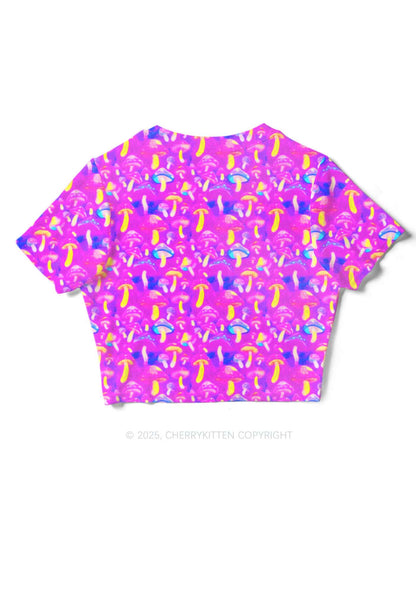 Trippy Mushrooms Y2K Mesh Crop Top Cherrykitten
