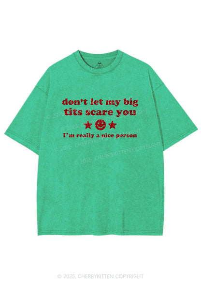 Glitter Dont Let My Big Txts Scare You Y2K Shirts Washed Tee Cherrykitten