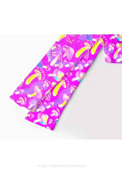 Trippy Mushrooms Y2K Mesh Long Sleeve Crop Top Cherrykitten