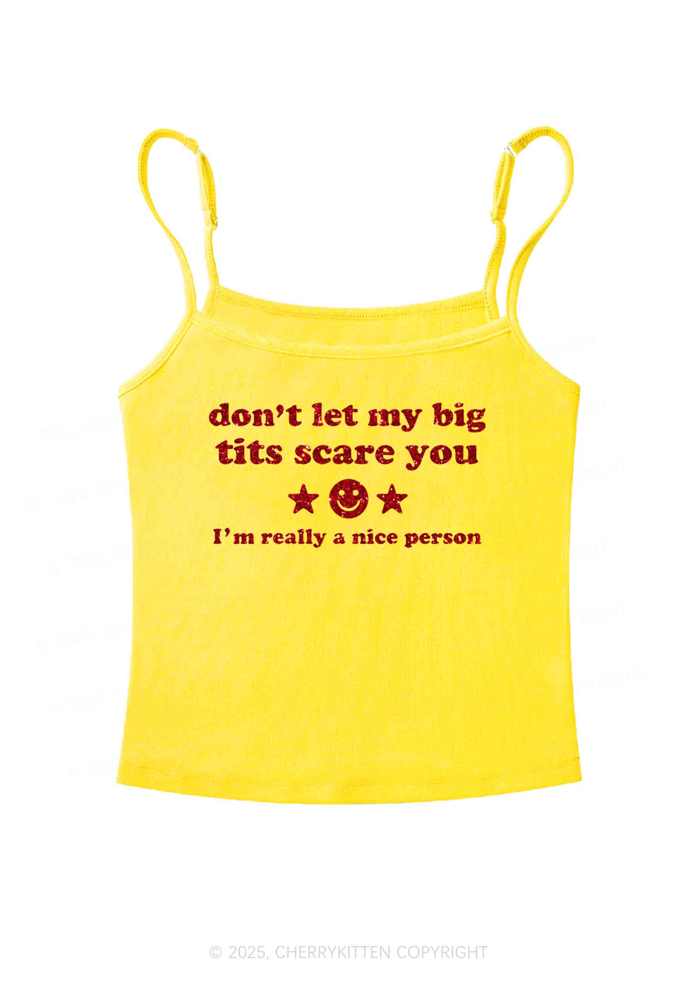 Glitter Dont Let My Big Txts Scare You Y2K Spaghetti Strap Cami Cherrykitten