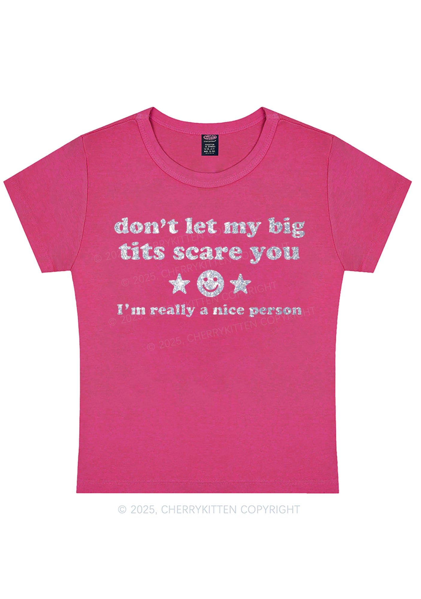 Glitter Dont Let My Big Txts Scare You Y2K Baby Tee Cherrykitten