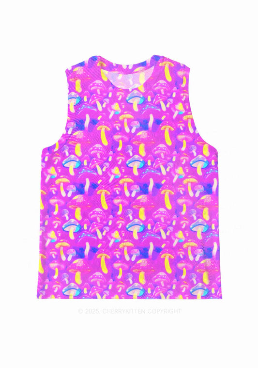 Trippy Mushrooms Y2K Mesh Muscle Tank Cherrykitten