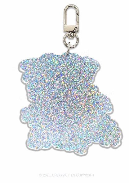 Fxxk The Police Bunny 1Pc Y2K Glitter Keychain Cherrykitten