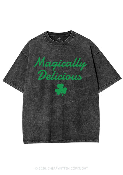 Magically Delicious Shamrock St Patricks Y2K Shirts Washed Tee Cherrykitten