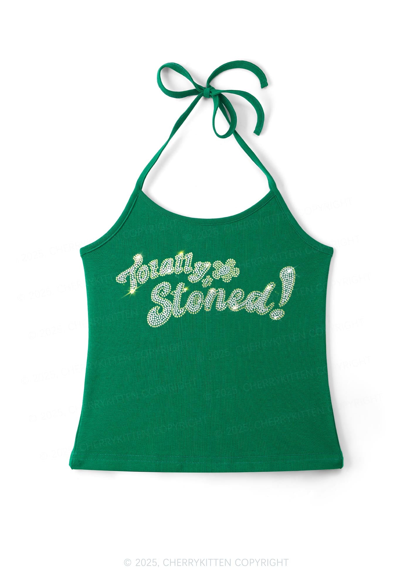 Rhinestone Totally Stoned Y2K Halter Neck Cami Cherrykitten