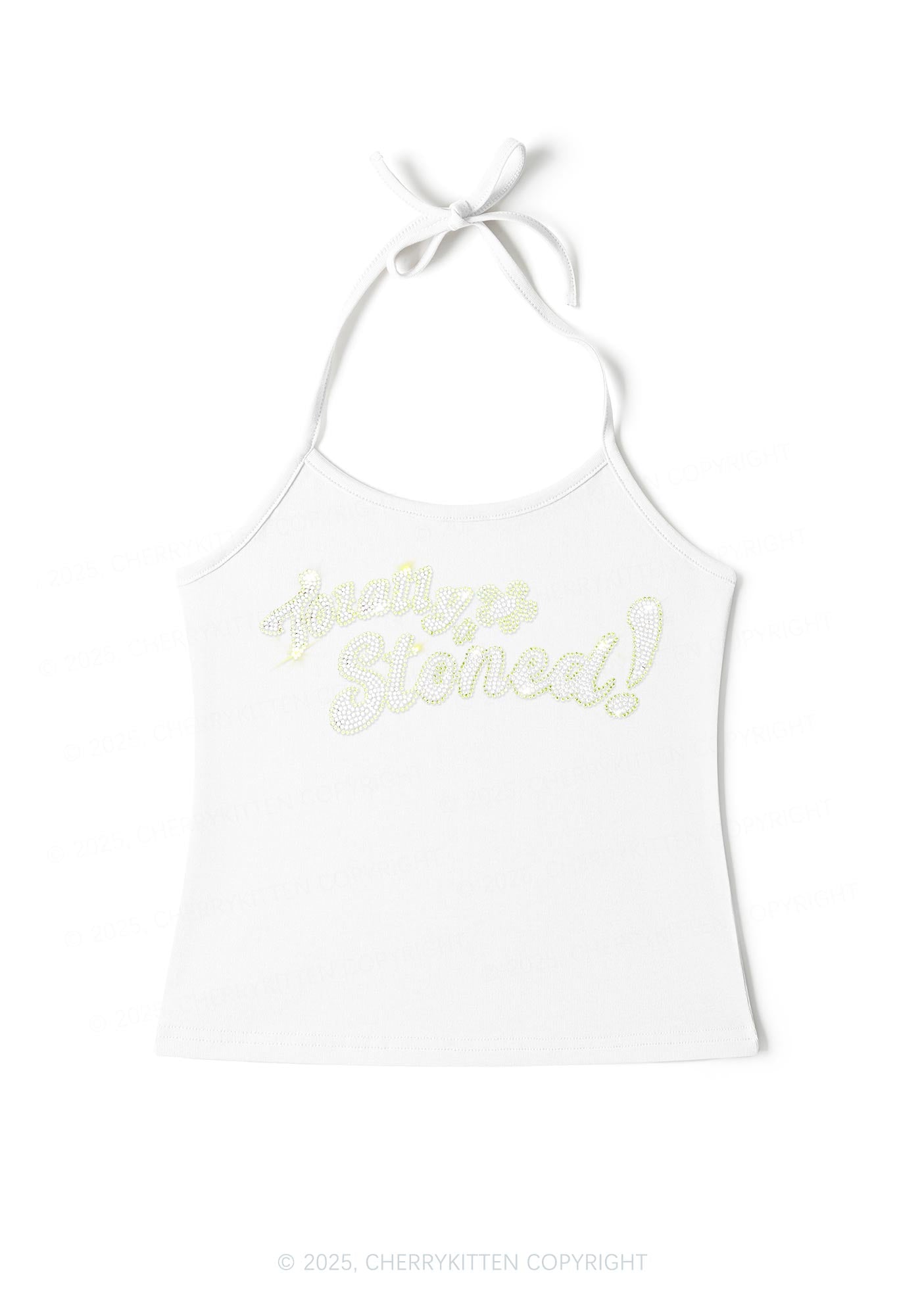 Rhinestone Totally Stoned Y2K Halter Neck Cami Cherrykitten