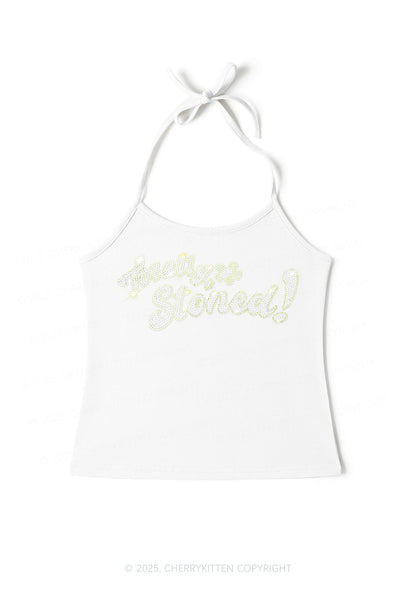 Rhinestone Totally Stoned Y2K Halter Neck Cami Cherrykitten