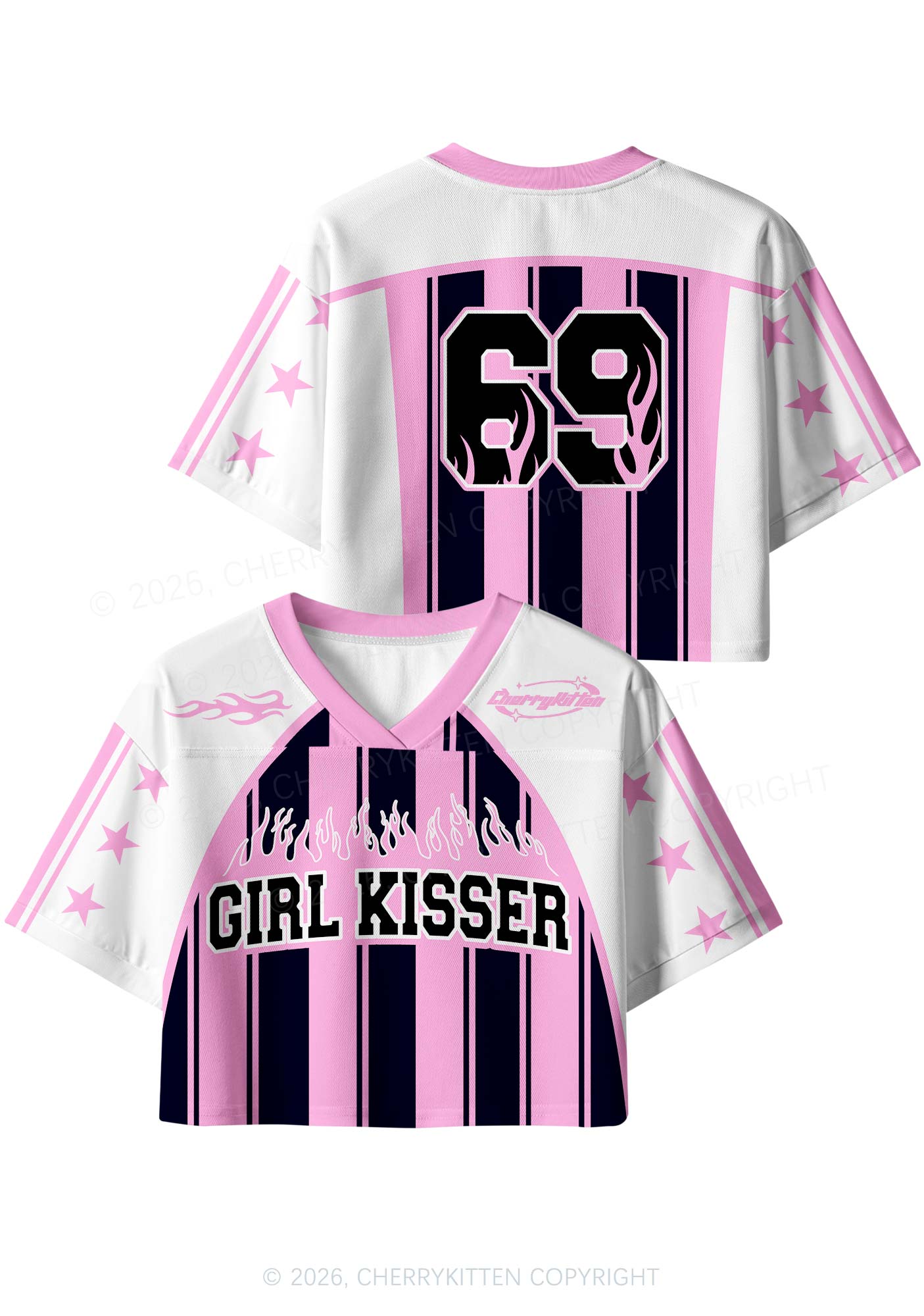 Girl Kisser Pink And Black Stripes Pride Y2K Crop Sport Jersey Shirts Cherrykitten