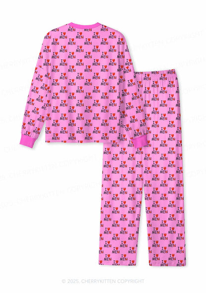 Love Me Not Men Pink Valentine's Day Y2K Print Long Sleeve Pajama Set Cherrykitten