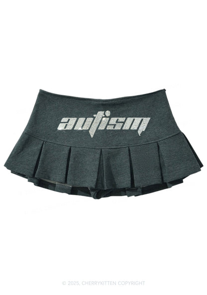 Rhinestone Autism Y2K Mini Pleated Skirts Cherrykitten