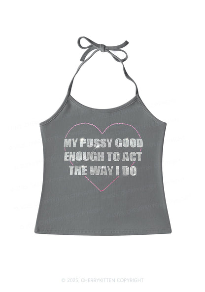Rhinestone Good Enough To Act Y2K Halter Neck Cami Cherrykitten