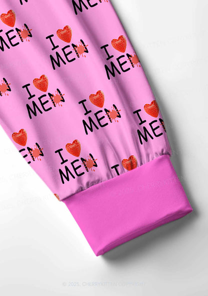 Love Me Not Men Pink Valentine's Day Y2K Print Long Sleeve Pajama Set Cherrykitten