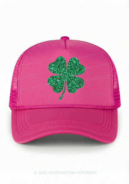 Glitter Four Leaf Clover St Patricks Y2K Trucker Hat Cherrykitten