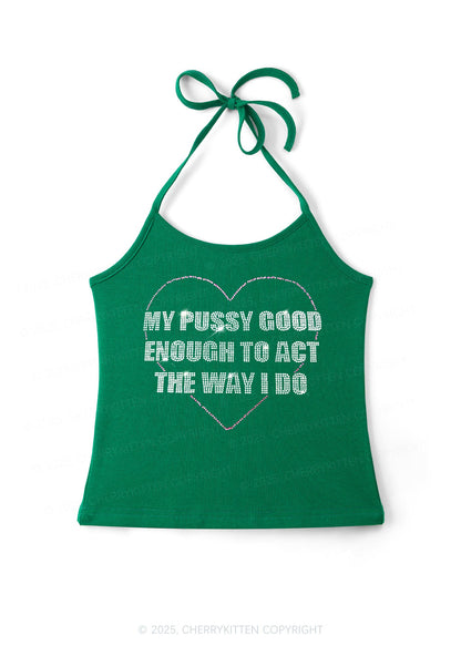Rhinestone Good Enough To Act Y2K Halter Neck Cami Cherrykitten