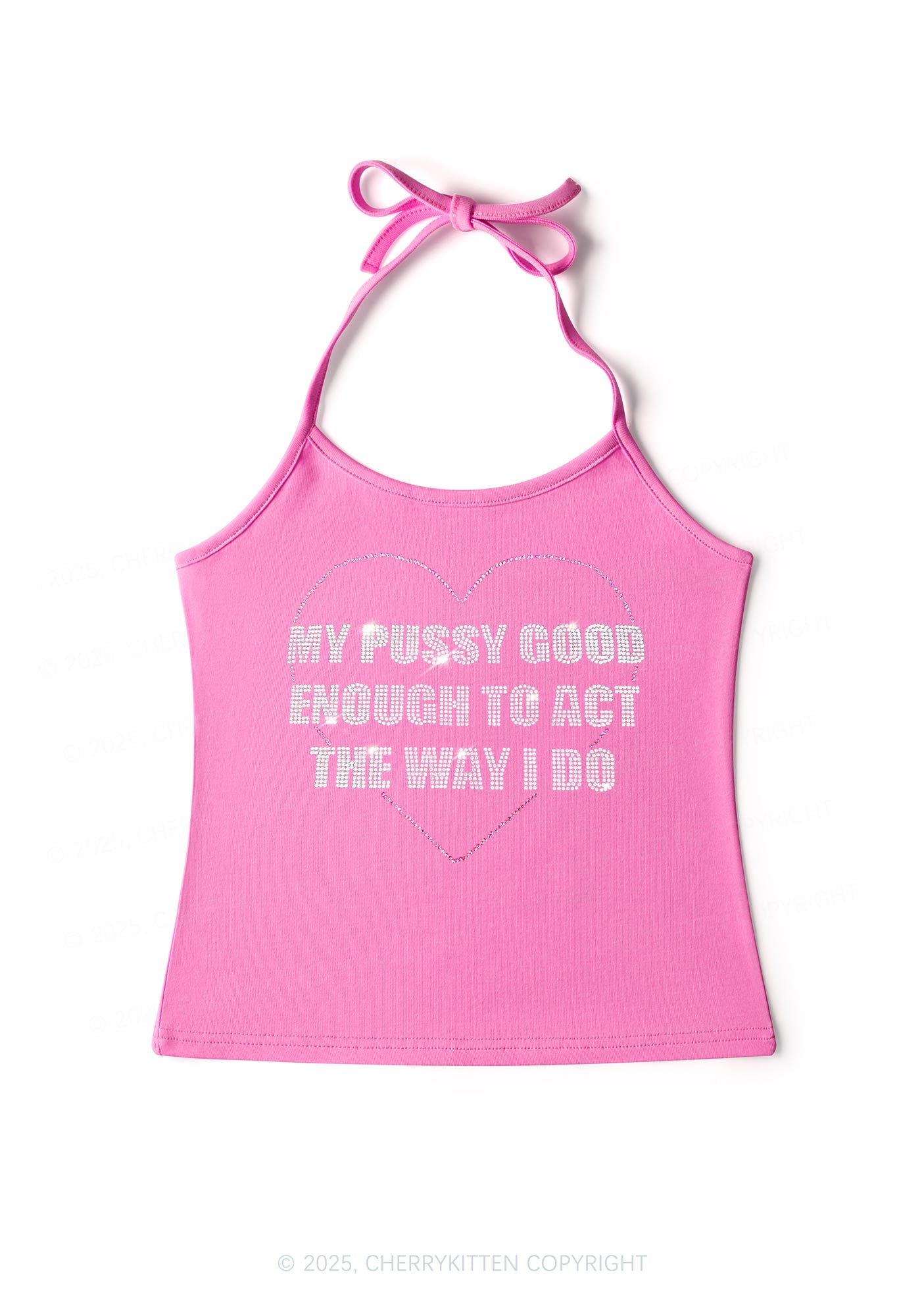 Rhinestone Good Enough To Act Y2K Halter Neck Cami Cherrykitten
