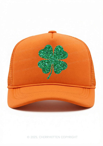 Glitter Four Leaf Clover St Patricks Y2K Trucker Hat Cherrykitten