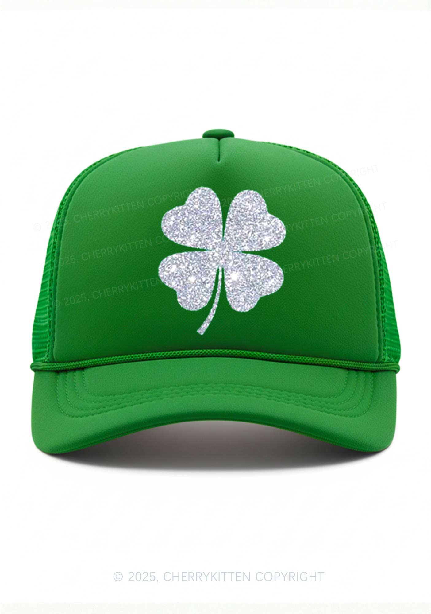 Glitter Four Leaf Clover St Patricks Y2K Trucker Hat Cherrykitten