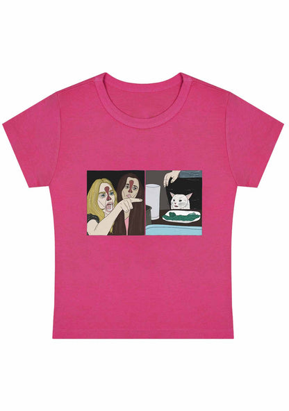 Curvy Quarreling Girls And White Cat Baby Tee