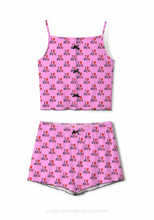 Love Me Not Men Pink Valentine's Day Y2K Print Cami Shorts Pajama Set Cherrykitten