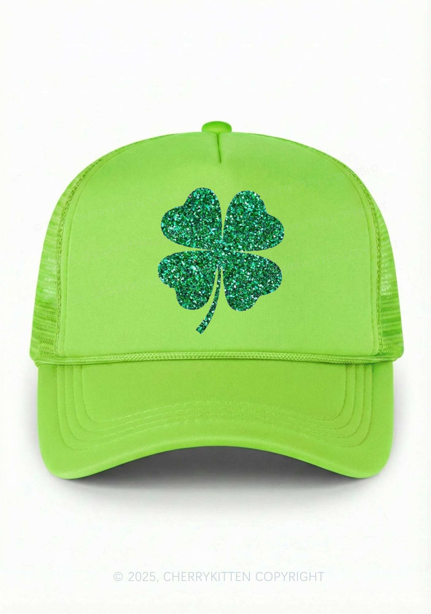 Glitter Four Leaf Clover St Patricks Y2K Trucker Hat Cherrykitten