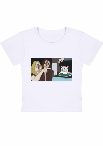 Curvy Quarreling Girls And White Cat Baby Tee