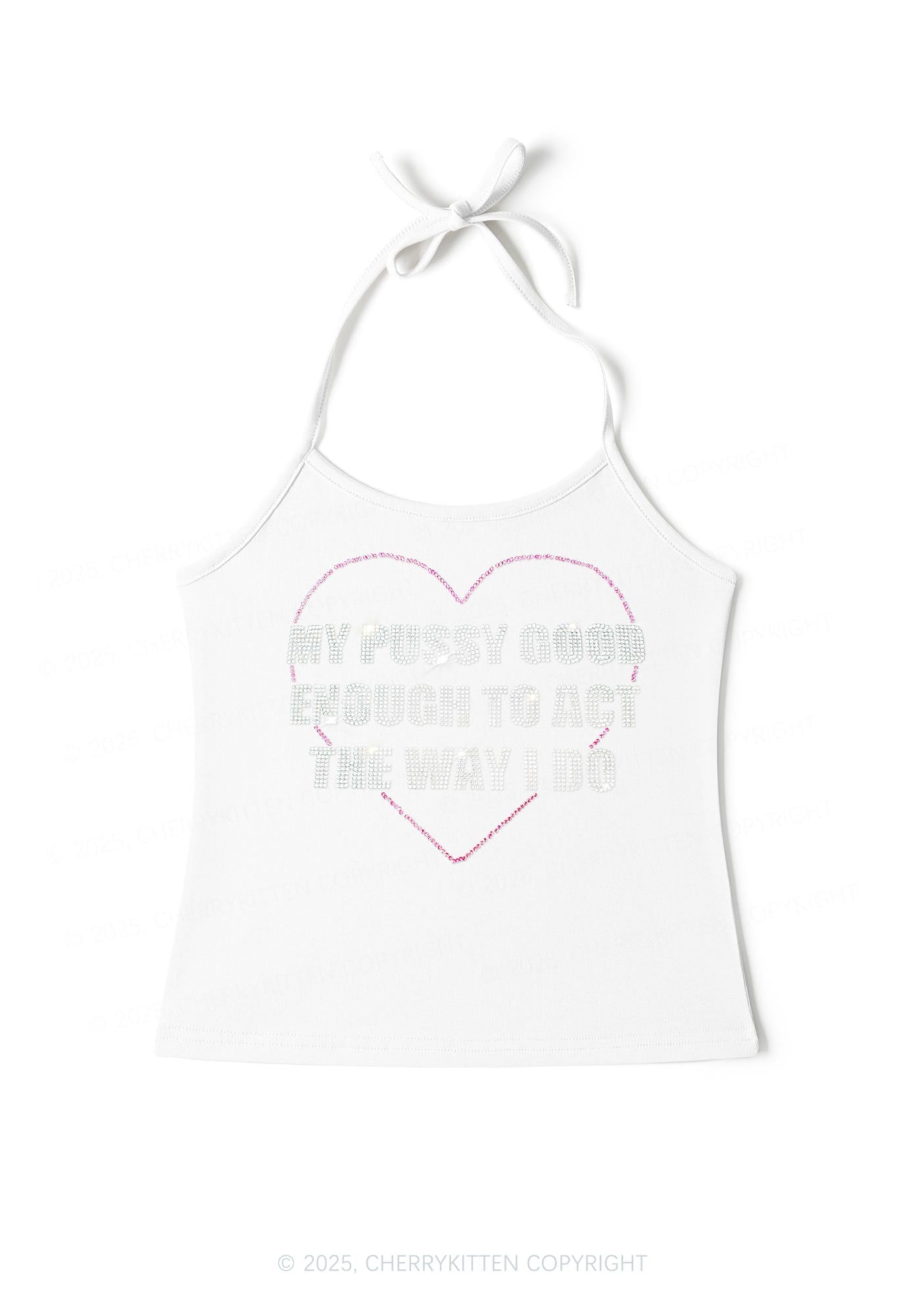 Rhinestone Good Enough To Act Y2K Halter Neck Cami Cherrykitten