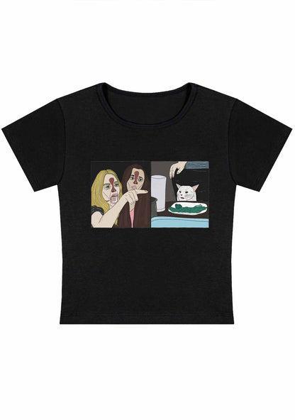 Curvy Quarreling Girls And White Cat Baby Tee