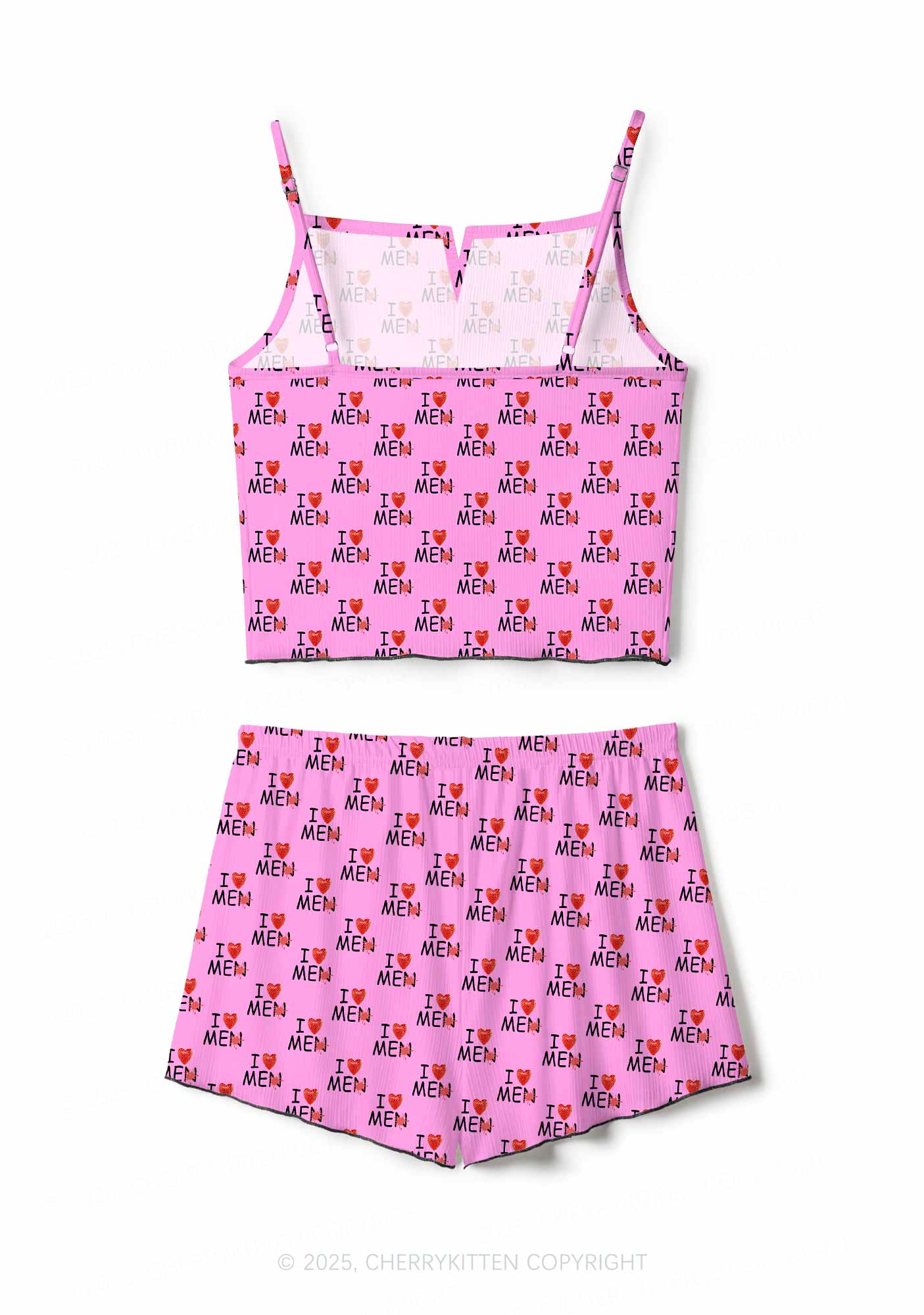 Love Me Not Men Pink Valentine's Day Y2K Print Cami Shorts Pajama Set Cherrykitten