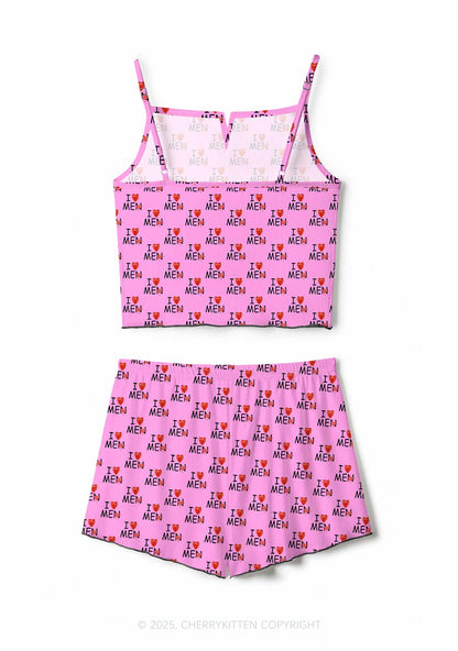 Love Me Not Men Pink Valentine's Day Y2K Print Cami Shorts Pajama Set Cherrykitten