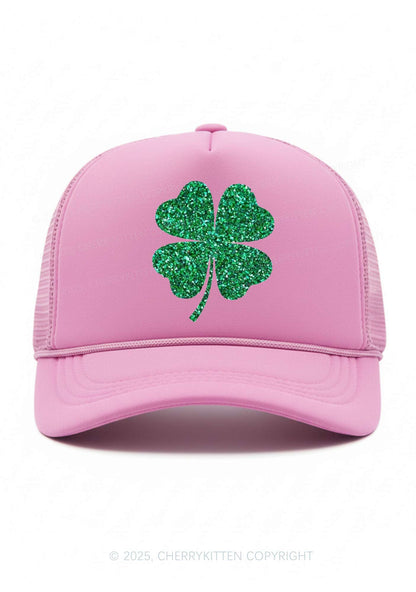 Glitter Four Leaf Clover St Patricks Y2K Trucker Hat Cherrykitten