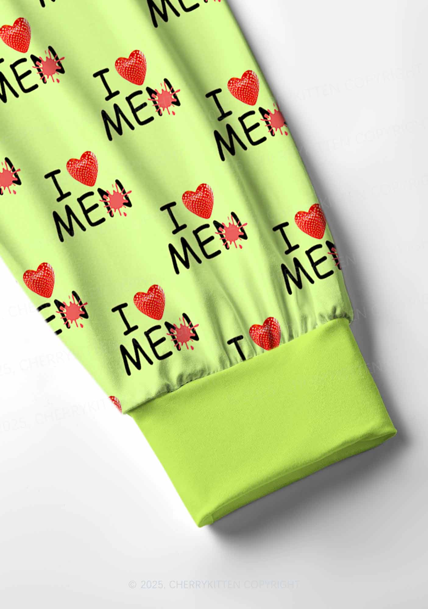 Love Me Not Men Green Valentine's Day Y2K Print Long Sleeve Pajama Set Cherrykitten