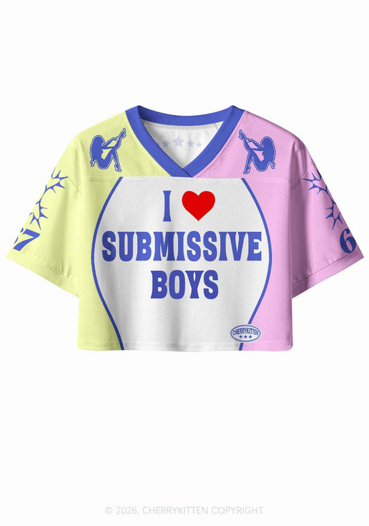 White I Love S Boys Y2K Crop Sport Jersey Shirts Cherrykitten