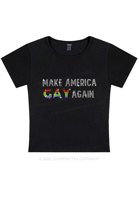 Rhinestone Make America Gay Again Pride Y2K Baby Tee Cherrykitten