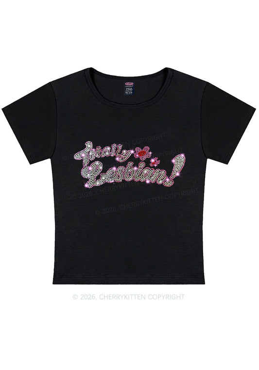 Rhinestone Totally Lesbian Pride Y2K Baby Tee Cherrykitten