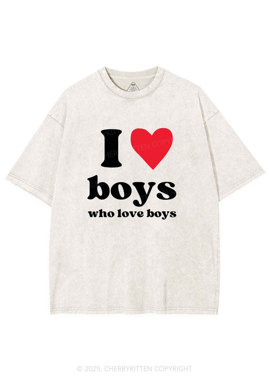 I Love Boys Pride Y2K Shirts Washed Tee Cherrykitten