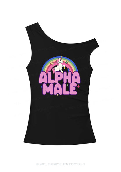 Rainbow Unicorn Alpha Male Y2K Off Shoulder Tank Top Cherrykitten