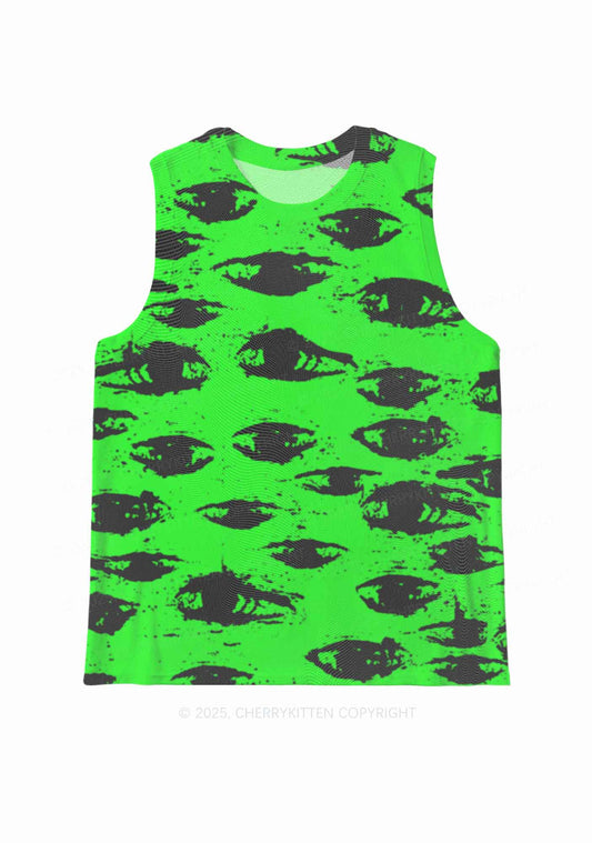 Eyes On Bright Green Y2K Mesh Muscle Tank Cherrykitten