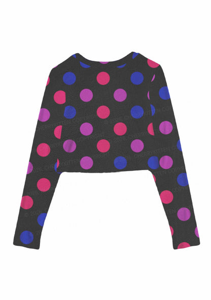 Bisexual Dots On Black Pride Y2K Mesh Long Sleeve Crop Top Cherrykitten