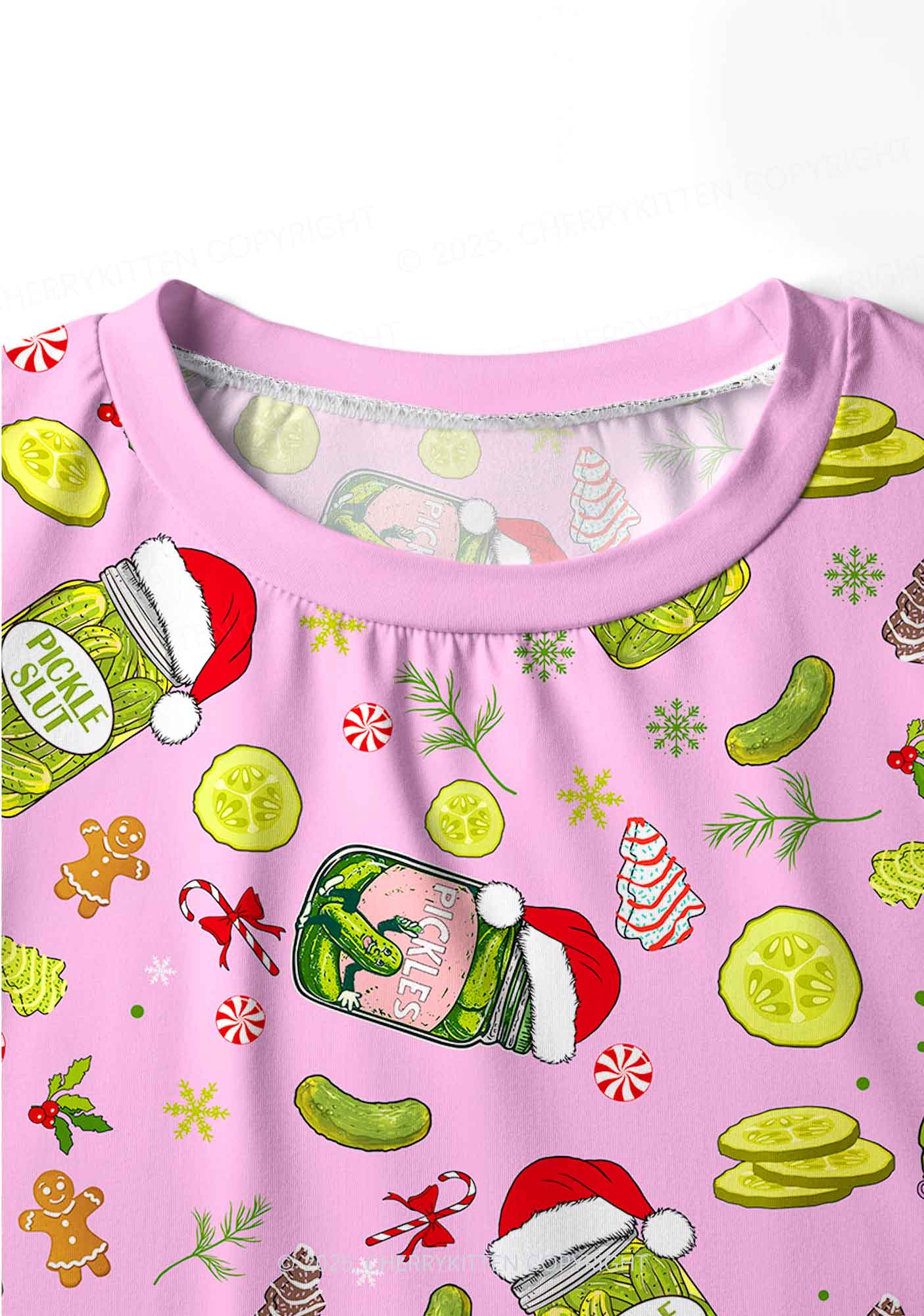 Christmas Santa Hat Pickle Y2K Print Long Sleeve Pajama Set Cherrykitten