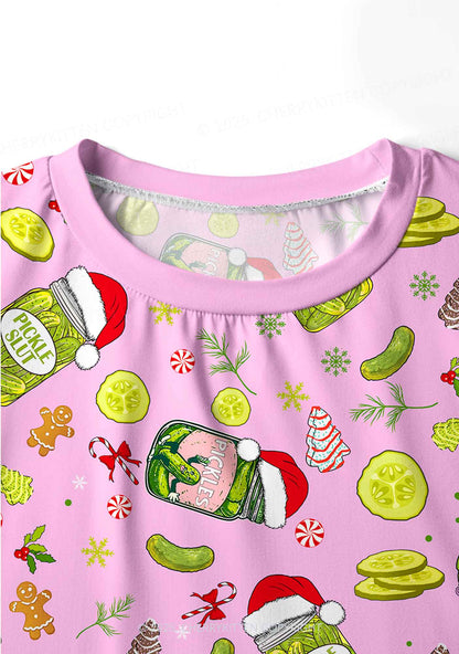 Christmas Santa Hat Pickle Y2K Print Long Sleeve Pajama Set Cherrykitten