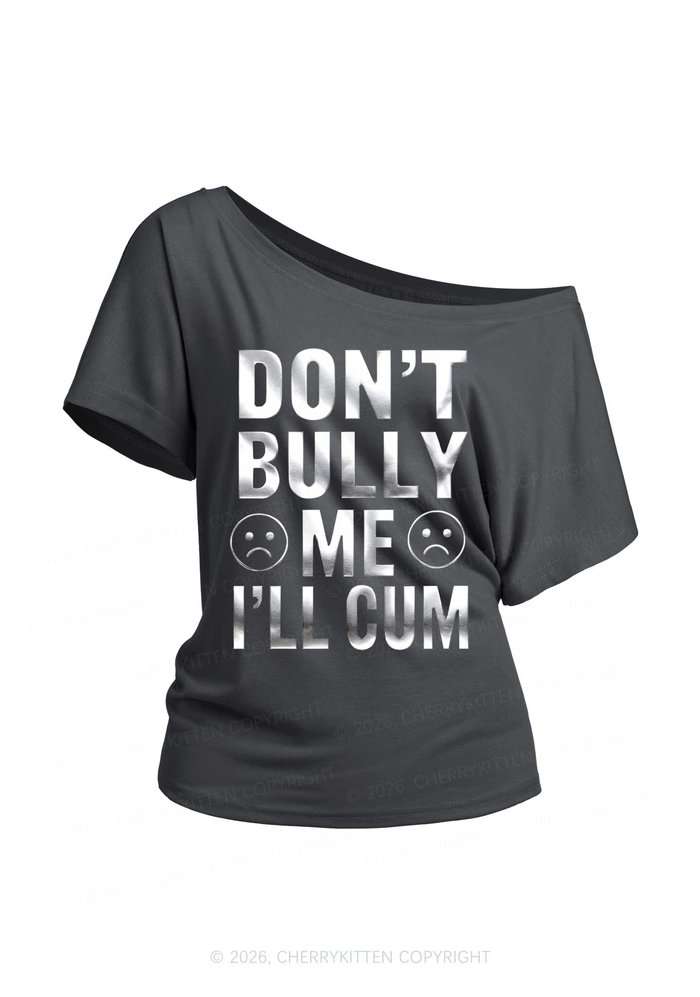 Dont Bully Me Silver Foil Printed Y2K Off Shoulder Tee Cherrykitten