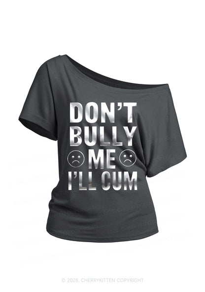 Dont Bully Me Silver Foil Printed Y2K Off Shoulder Tee Cherrykitten